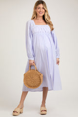 Lavender Criss Cross Front Square Neck Long Sleeve Maternity Midi Dress