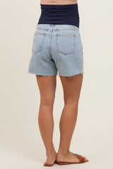 Light Blue Relaxed Maternity Jean Shorts