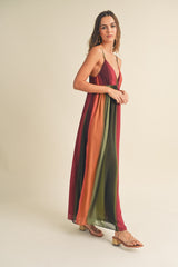 Multi-Color Ombre Chiffon V-Neck Maxi Dress