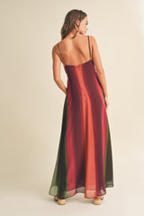 Multi-Color Ombre Chiffon V-Neck Maxi Dress