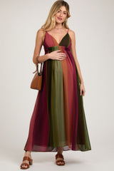 Multi-Color Ombre Chiffon V-Neck Maternity Maxi Dress