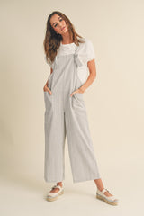 Grey Striped Linen Maternity Overalls