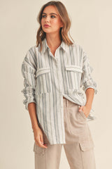 Ivory Striped Front Pocket Maternity Button Up Top