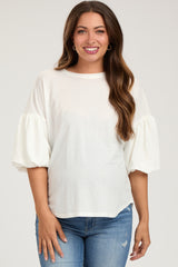 White Drop Shoulder Puff Sleeve Maternity Top