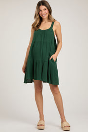 Forest Green Sleeveless Tiered Ruffle Hem Maternity Dress