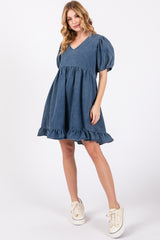 Blue Chambray Puff Sleeve Dress