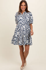 Navy Printed Collared Tiered Maternity Dress