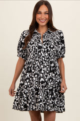 Black Printed Collared Tiered Maternity Dress