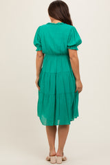 Emerald Green Ruffle Trim Tiered Maternity Dress