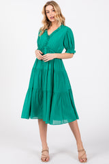 Emerald Green Ruffle Trim Tiered Maternity Dress