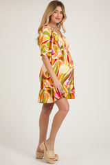 Yellow Abstract Print Smocked Maternity Dress