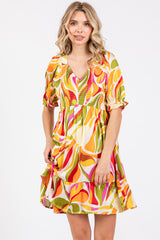 Yellow Abstract Print Smocked Maternity Dress