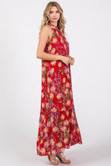 Red Floral Halter Maxi Dress