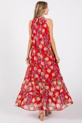 Red Floral Halter Maxi Dress