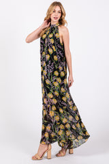 Black Floral Halter Maxi Dress