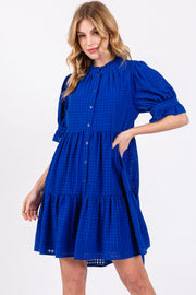 Royal Blue Buttoned Down Short Sleeve Dress