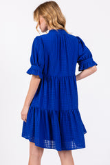 Royal Blue Buttoned Down Short Sleeve Dress