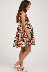 Black Floral Mock Neck Maternity Dress