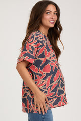 Navy Floral Short Sleeve Maternity Blouse