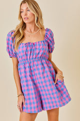 Pink Gingham Cutout Maternity Romper