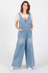 Blue Round Neck Wide Leg Maternity Overalls