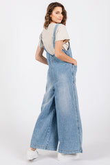 Blue Round Neck Wide Leg Overalls