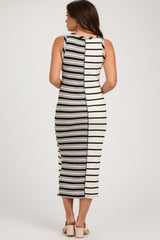 Ivory Striped Sleeveless Maternity Midi Dress