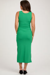 Green Sleeveless Double Slit Maternity Midi Dress