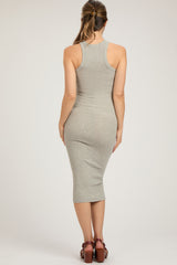 Heather Grey Sleeveless Ribbed Fitted Maternity Midi Dress