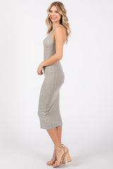 Heather Grey Sleeveless Ribbed Fitted Midi Dress