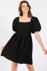 Black Textured Bubble Sleeve Maternity Mini Dress