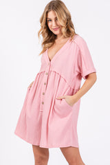 Pink Button Down Maternity Romper