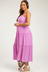 Pink Sleeveless Tiered Maternity Maxi Dress