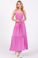 Pink Sleeveless Tiered Maternity Maxi Dress