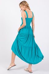 Turquoise Sleeveless Tiered Maxi Dress