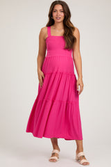 Fuchsia Sleeveless Tiered Maternity Maxi Dress