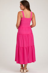 Fuchsia Sleeveless Tiered Maternity Maxi Dress