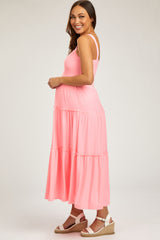 Salmon Sleeveless Tiered Maternity Maxi Dress