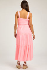 Salmon Sleeveless Tiered Maternity Maxi Dress