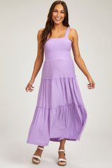 Lavender Sleeveless Tiered Maternity Maxi Dress