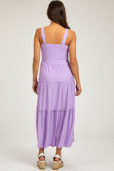 Lavender Sleeveless Tiered Maternity Maxi Dress