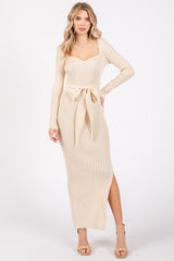 Cream Rib Knit Long Sleeve Maternity Maxi Dress