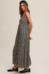 Black Floral Sleeveless Pocketed Maxi Dress