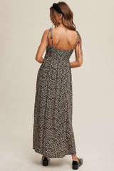 Black Floral Sleeveless Pocketed Maxi Dress