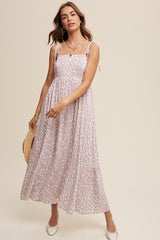 Cream Floral Sleeveless Pocketed Maternity Maxi Dress