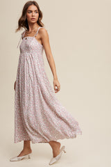 Cream Floral Sleeveless Pocketed Maxi Dress