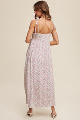 Cream Floral Sleeveless Pocketed Maxi Dress