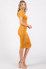 Mustard Ruched Fitted Dress