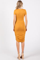 Mustard Ruched Fitted Dress