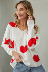 Ivory Red Multi Heart Sweater